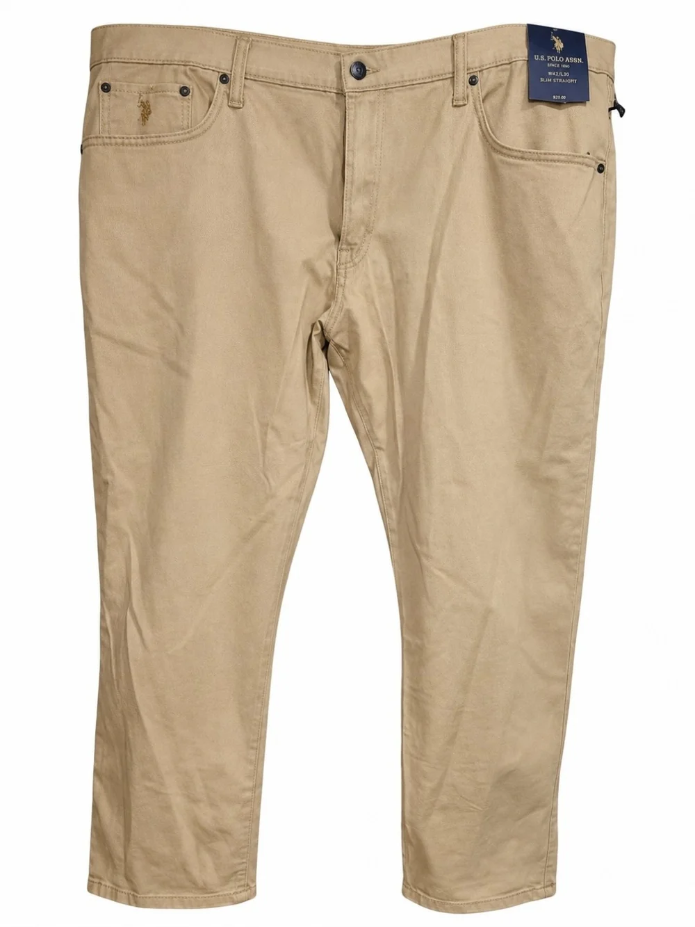 U.S. Polo Assn Mens Pants 42x30 Slim Straight 5 Pocket Twill Khaki Tan NWT